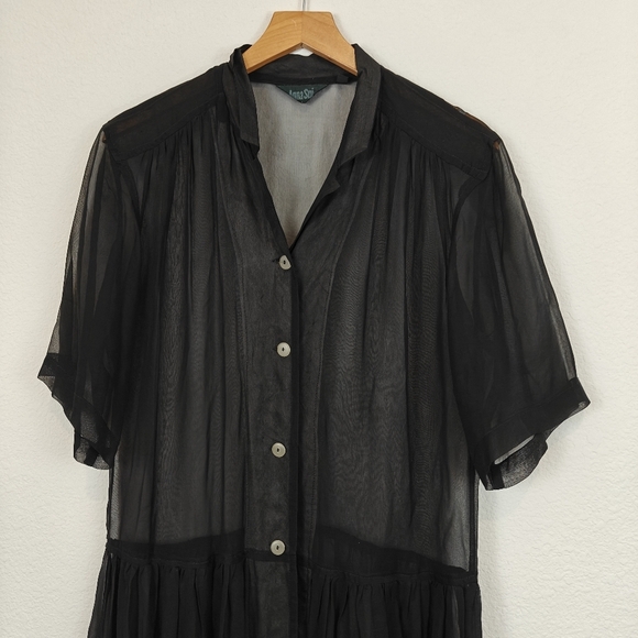 Anna Sui 80s Sheer Black Button Up Shirt Dress Layer Vintage Small - Picture 5 of 12